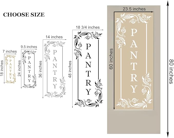 Vertical Pantry Decal/Sticker/Mural with Flower/Floral Pattern - Pantry Sign - Vinyl Wall Art Decal - Kitchen Door Décor (Glossy Black, 24x9.5 inches) - Image 4