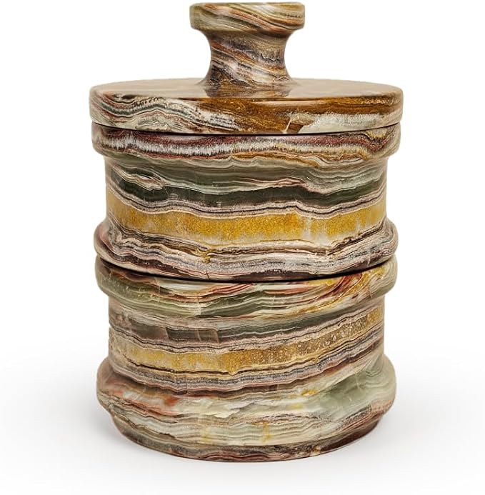 Onyx Dual Candy Set - Natural Marble Stackable Jars with Lid | Luxury Kitchen Storage Containers for Sugar, Spices, Nuts & Snacks | Handmade Desk & Countertop by Unknown