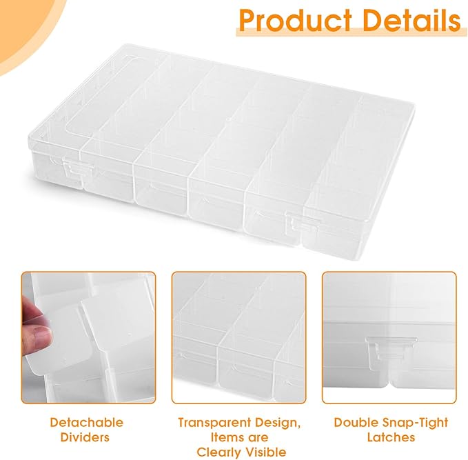 Piping Tip Organizer Box, 36 Grids Storage Container with Adjustable Dividers, Made with Clear Plastics, Compartment Container for Cake Decorating Tools, Baking Tools, Jewelry, Beads and Small Crafts