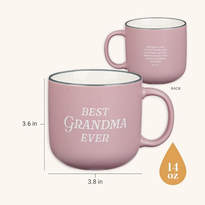 Christian Art Gifts Large Ceramic Microwave/Dishwasher Safe Coffee & Tea Mug for Grandmothers: Best Grandma Ever, Inspirational Psalm Bible Verse Cup for Women, Clean & Lead-free, Pink & White, 14 oz. - Image 2
