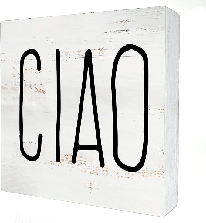 Ciao Wood Box Sign, Rustic Italian Hello Wooden Box Sign Block Plaque for Wall Tabletop Desk Home Decoration by HDKY