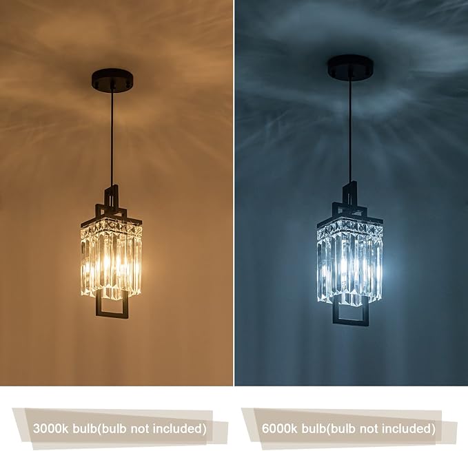 Modern Black Pendant Light Fixtures for Kitchen Island and Dining Room, Industrial Small Hanging Crystal Chandelier Light Fixture for Bedroom Entryway Living Room Foyer Hallway 1-Pack - Image 4