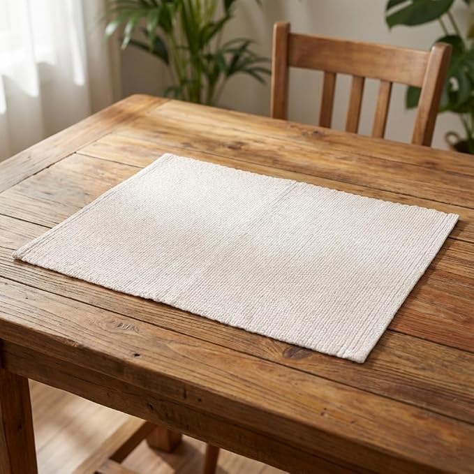 Urban Villa Two Tone Placemat Cotton Tablemat 14x20 (Set of 6) Beige - Image 7