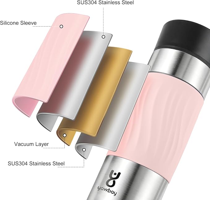 Travel Coffee Mug with 360°Lid, Travel Coffee Tumbler 16 oz Leak Proof, Stainless Steel Insulated Travel Mugs for Hot and Cold Spill Proof Leak Proof(Pink) - Image 4