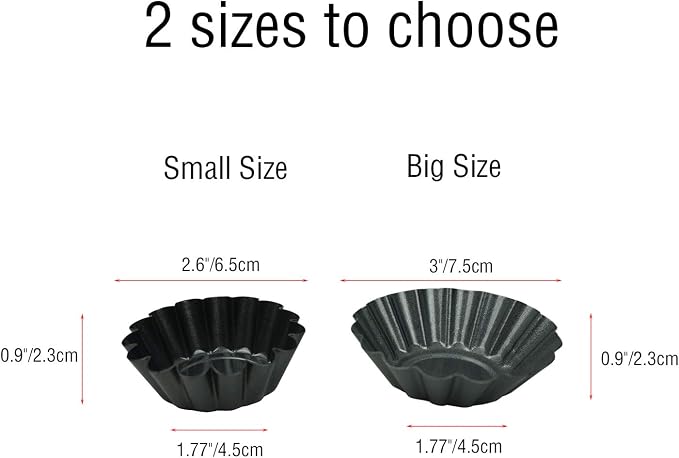 12 Pack Egg Tart Pan, Non-Stick Carbon Steel Tartlet Tins, Mini Pie Mould, Muffin Cupcake Pudding Baking Cup Maker - for Pies, Chinese Egg Tart, Cakes(Black S) - Image 2