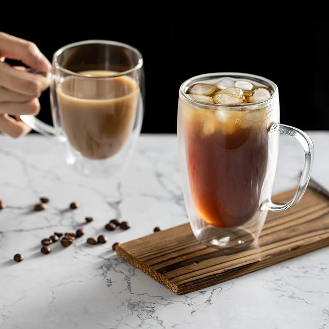 MEWAY 12oz/2 PACK Coffee Mugs,Clear Glass Double Wall Cup with handle for Coffee, Tea, Latte, Cappuccino (12 oz，2) - Image 7