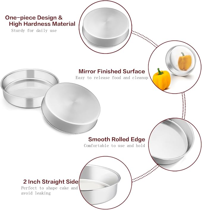 TeamFar 6 Inch Cake Pan, Stainless Steel Round Smash Cake Pan Baking Pans | Set of 3, Tier Cake Baking Pans, Fit in Pot Pressure Cooker Air Fryer, Healthy, Non-Toxic, Mirror Finish, Dishwasher Safe - Image 2