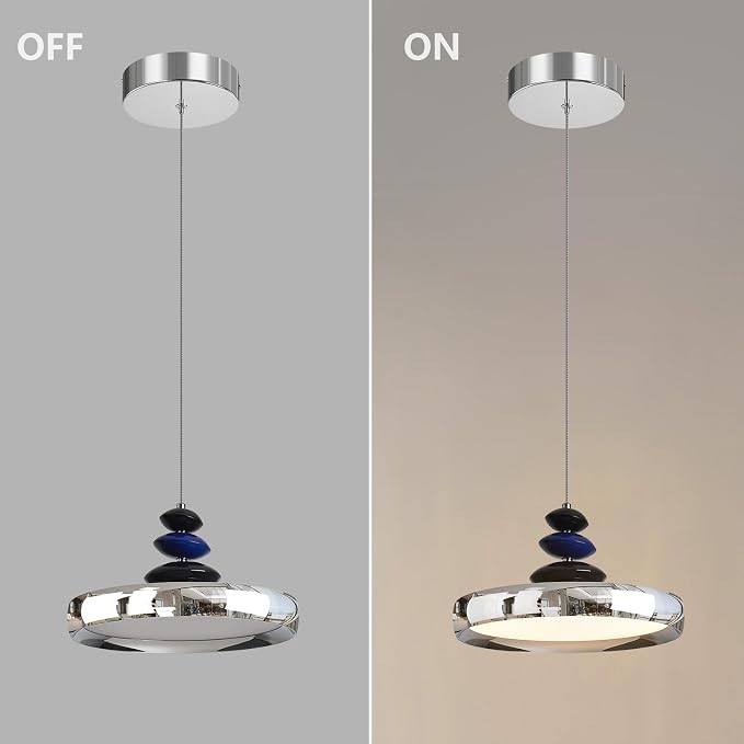 Modern Pendant Lights,Chrome 12" LED Pendant Lighting Fixture with Remote Control Dimmable 3 Color Mode & Brightness, Adjustable Hanging Lamp for Kitchen Dining Room Bedroom Kitchen Island - Image 9