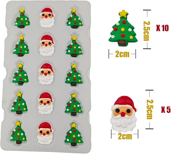 Edible Christmas Themed Sugar Santa Claus cake decorations, Christmas Tree cupcake toppers, perfect Icing Cookies decro for Xmas Gingerbread House, Macaron and Cakecicles Decorating - Image 2