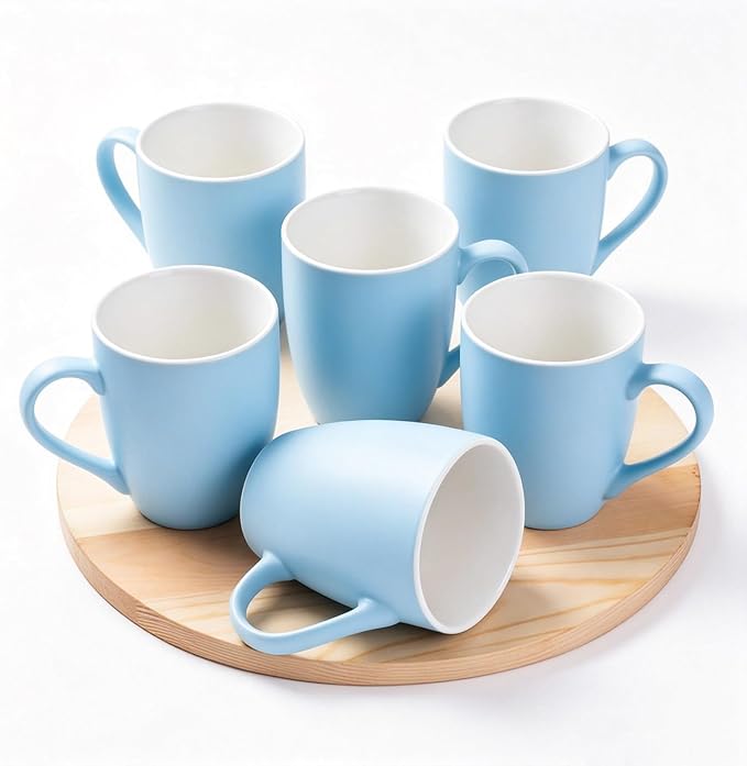 Coffee Mugs Set of 6, 12oz Ceramic Coffee Mugs with Handle, Matte Porcelain Coffee Mug for Latte, Tea, Cocoa, Cappuccino, Cups for Women Men for Home Restaurant Mug (Blue) by Unknown