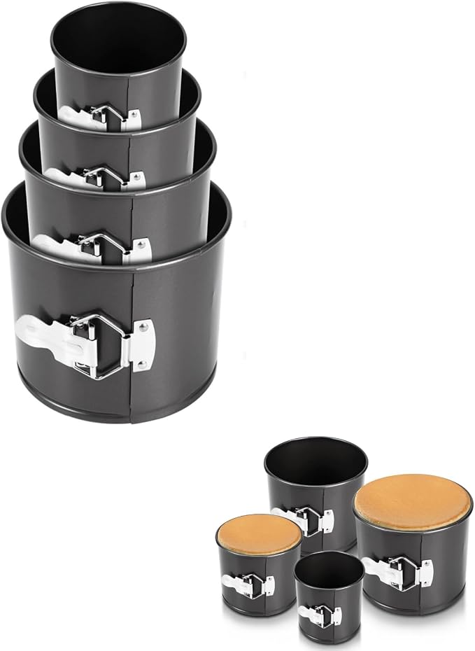 Springform Pan Set of 4,Heighten Non-stick Round Cake Pan Set with Removable Bottom,Includes 4 Pieces 4" 4.7" 5.7"6.7'',Leak-Proof Baking Pans by Xiaokeis