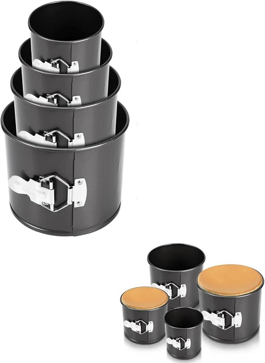 Springform Pan Set of 4,Heighten Non-stick Round Cake Pan Set with Removable Bottom,Includes 4 Pieces 4" 4.7" 5.7"6.7'',Leak-Proof Baking Pans by Xiaokeis
