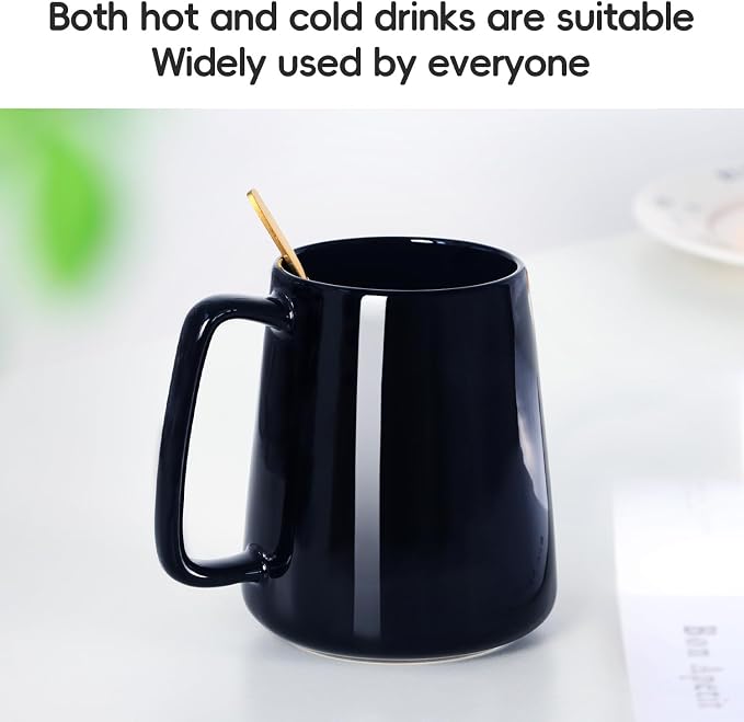 24 OZ Large Coffee Mug, Nice Ceramic Tea Cup with Big Handle for Dad Men Women, Unique Style For Any Kitchen, Black - Image 3