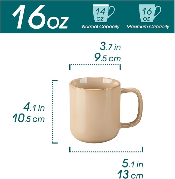 vancasso 16 oz Coffee Mugs Set of 6, Large Ceramic Mug with Handle, Unique Glaze Coffee Cups for Latte, Cappuccino & Hot Cocoa, Dishwasher & Microwave Safe, Brown, Series PLAYA - Image 2