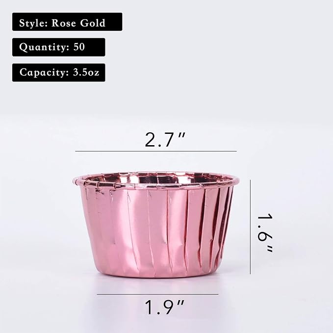 Party Hippo Cupcake Cups, 3.5 Oz 100 pcs Disposable Foil Muffin Liners, Gold Baking Cups, Ramekin Aluminum Cupcake Tip Pan Ramekin Holders, Little Baking Cups (100, Rose) - Image 3
