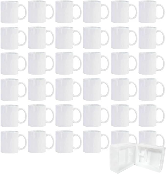 36pcs Sublimation Mugs, 11oz White Coffee Cup Set | Ceramic Coffee Mug, with Foam Box, Machine Washable, White Ceramic Cups Bulk Mugs for Tea Latte Hot Cocoa by Unknown