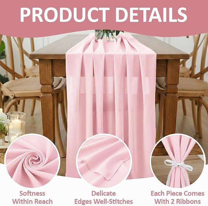 MDS Pack of 20 | Dusty Rose | 10ft Chiffon Table Runner 29x120 Inches Long Romantic Rustic Sheer Gauze Runner for Wedding Bridal Shower Birthday Banquets Engagement Spring Easter Boho Decorations - Image 5