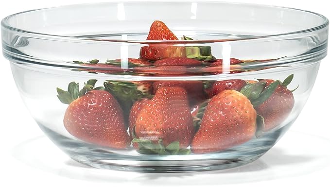 Red Co. 4.2 Quart Fully Tempered Clear Glass Mixing and Prepping Bowl with Safety Rim, Large