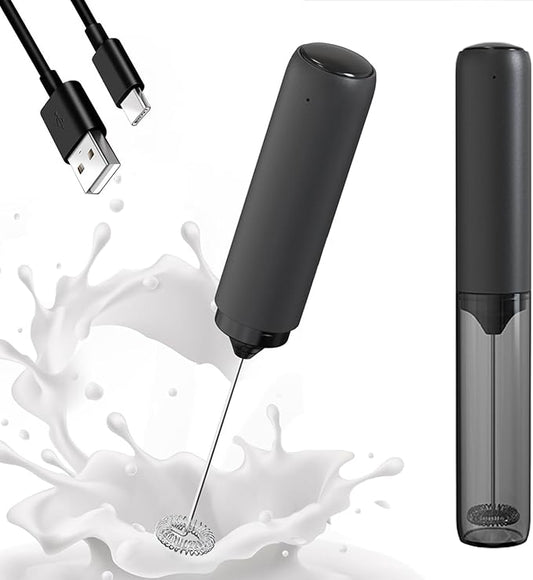 Handheld Milk Frother with Cover- 15-Second Silent Drink Mixer, Travel-Ready with ABS Sleeve, Battery-Powered for Coffee, Matcha & Shakes (With Cover) (Rechargeable)