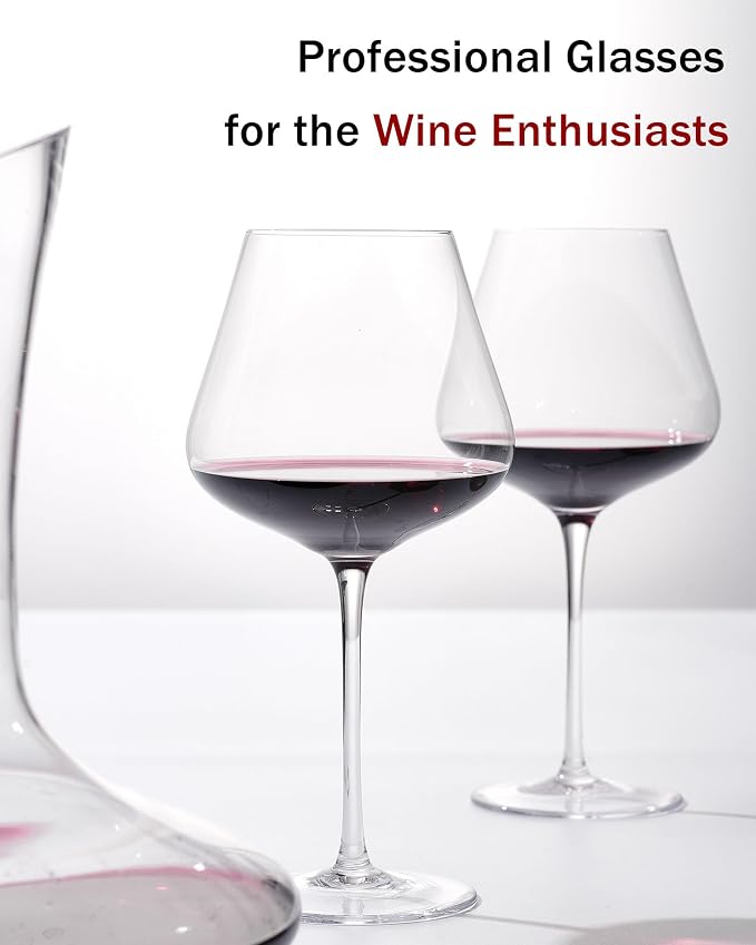 JBHO Hand Blown Italian Style Crystal Burgundy Wine Glasses - Lead-Free Premium Crystal Clear Glass - Set of 2-21 Ounce - Gift-Box for any Occasion - Image 3