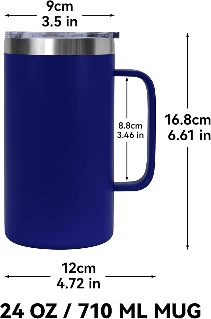 DOMICARE 24oz Mug with Handle and Lid, Stainless Steel Coffee Mug, Travel Mug with Handle, Double Wall Vacuum Coffee Tumbler, Reusable Insulated Cup, Dark Blue, Pack 4 - Image 4