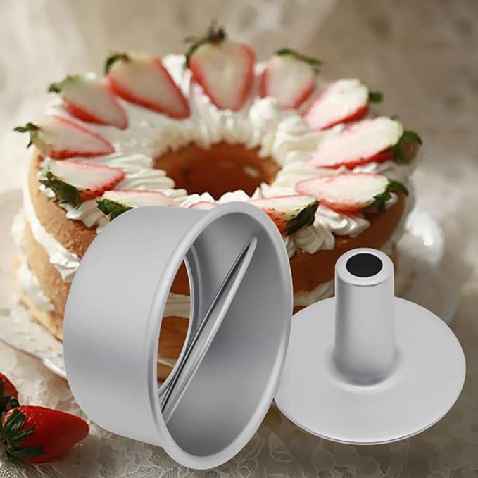 Set of 3 Pieces Angel Food Cake Pan Aluminum Non-Stick Round Chiffon Cake Baking - 8 inch - Image 3
