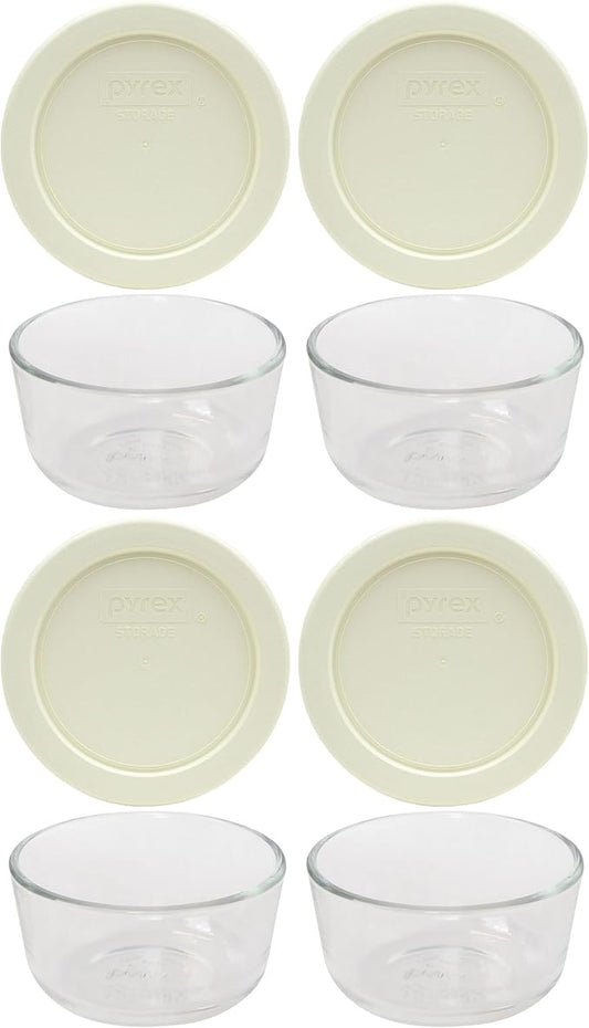 Pyrex 7202 1-Cup Bowls & 7202-PC Sour Cream Lids (4-Pack) - Made in USA | 7202-PC | Nonporous Surface | BPA-Free Covers | Stain-Resistant | Nestable Profile | Top-Rack Dishwasher-Safe by Pyrex