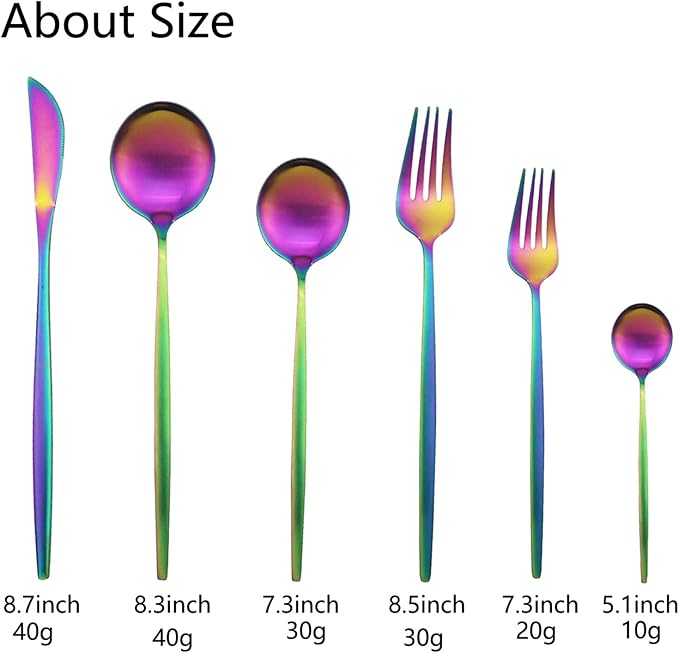 JASHII Silverware Set, 36 Piece Food Grade Stainless Steel Flatware Set Fork Spoon Knife Utensils for Daily Use and Party, Service for 6 Anti Rust, Safe in Dishwasher (Matte Rainbow) - Image 3