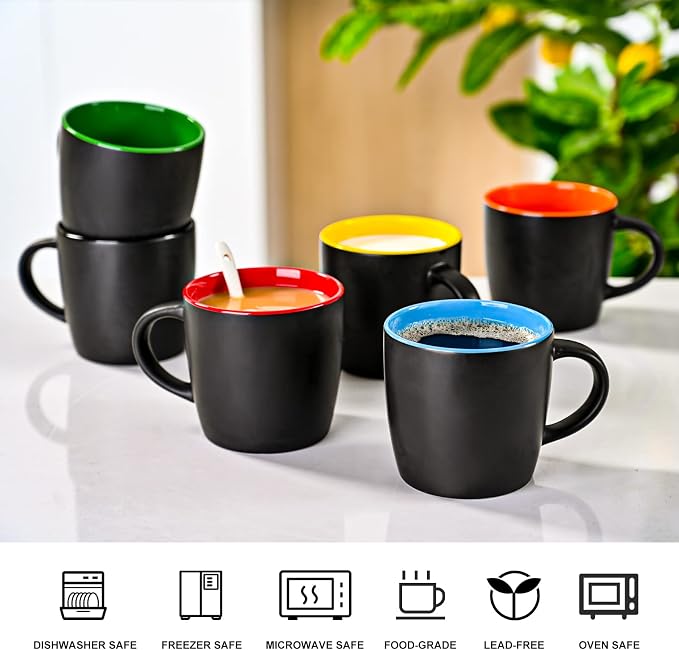BYCNZB 11oz ceramic Coffee Mug Sets Matte Black Porcelain Mug Multiple colors Cups for Coffee, Tea, Juice, Cocoa Set of 6 (11oz) - Image 3