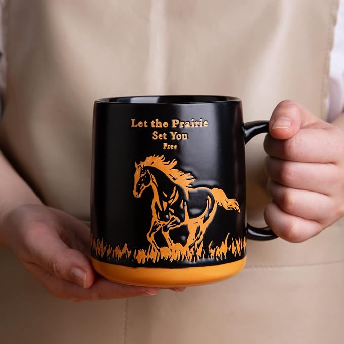 AmorArc 18oz Large Coffee Mugs Set of 6, Ceramic Coffee Mugs with Animal Wildlife Textured Patterns for Tea Latte Cocoa. Easy to Hold&Clean, Dishwasher&Microwave Safe, Matt Black - Image 4