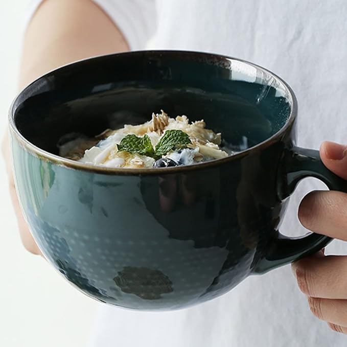 Disoza Large Coffee Cup Ceramic Soup Mug with Handles 24 Ounce Oversized Mugs Bowl Porcelain 700 ML Coffee Tea Cup XXL Cereal Bowls Soups Ramen Salad Bowl Coffee Cappuccino Cups Large Soup Bowl by DISOZA