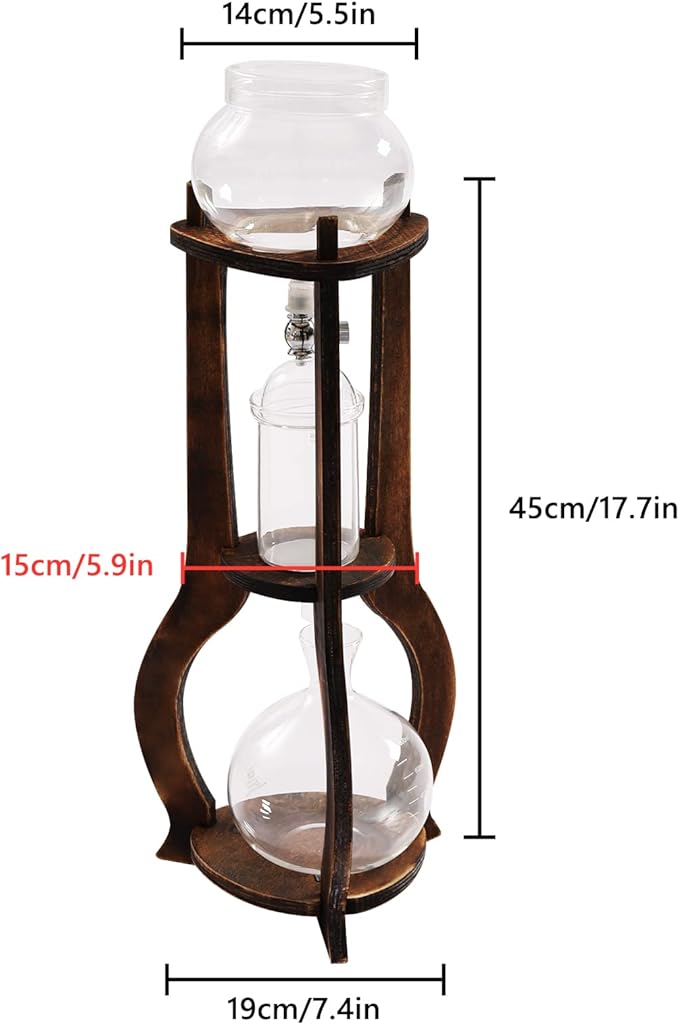Ice Cold Drip Tower, 6-8 Cups 600ml Portable Cold Brew Coffee Machine -20~300℃ Temperature Range With Slow Drip TechnologyIBamboo Straight Frame for Home Office Drip Coffee Maker