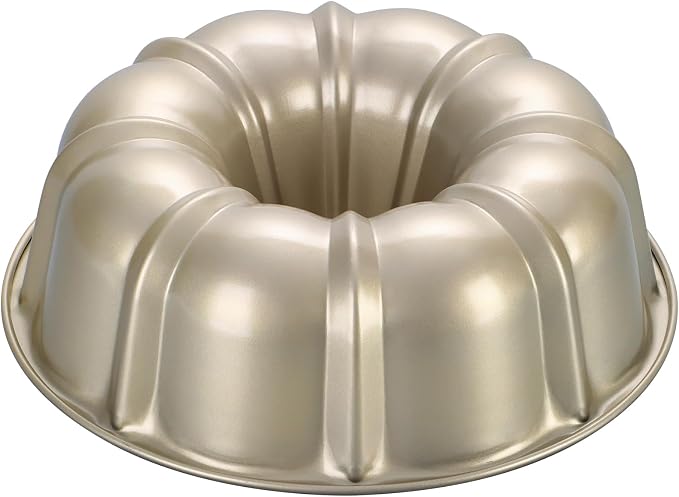 P&P CHEF 10 Inch Light Gold Non-stick Cake Pan, Carbon Steel, 1 Piece | Fluted Tube Round Baking Pan for Pound Cake, 10-Cup Large Capacity Bakeware, Healthy & Heavy Duty by PPCHEF