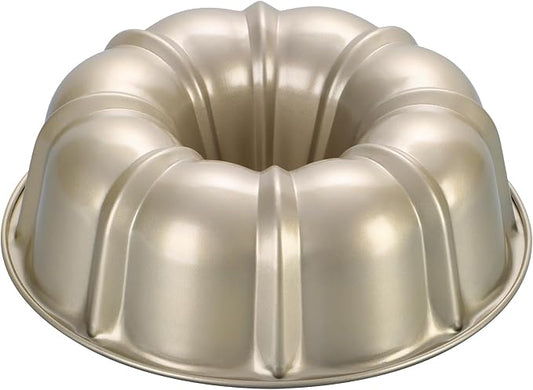 P&P CHEF 10 Inch Light Gold Non-stick Cake Pan, Carbon Steel, 1 Piece | Fluted Tube Round Baking Pan for Pound Cake, 10-Cup Large Capacity Bakeware, Healthy & Heavy Duty by PPCHEF
