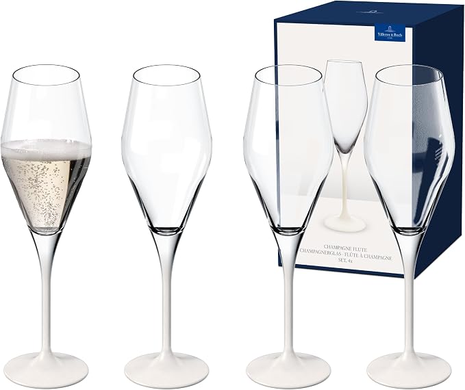 Villeroy & Boch - Manufacture Rock Blanc Champagne Flute Set, 4 pcs. Set of Drinking Glasses for Champagne and Sparkling Wine, 8.75 oz, Crystal Glass, Frosted Matte White Slate Look Base | Matte-white crystal glass champagne flutes, hand wash only, ele... by Unknown