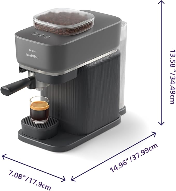 PHILIPS Baristina Espresso Machine, Grind, Tamp & Brew Coffee Beans in One Swipe, Compact, 16 Bar Pump Pressure, Automatic Grinder, Black with Black Portafilter (BAR300/60) - Image 12