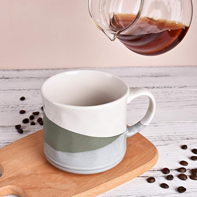 Bosmarlin Large Stoneware Coffee Mug, Big Tea Cup for Office and Home, 21 Oz, Dishwasher and Microwave Safe, 1 PCS (Geometry-Green) - Image 5