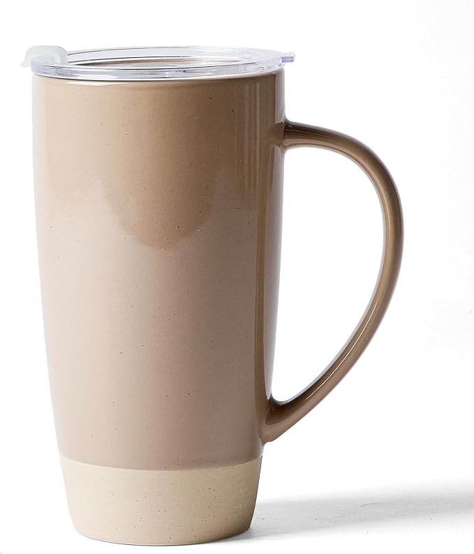 famiware Milkyway Coffee Mug, 20oz Large Coffee Mug, Ceramic Mug with Lid, Tea Cup with Handle for Latte, Tea, Cocoa, Milk, Home & Office, Cinnamon Brown by Famiware