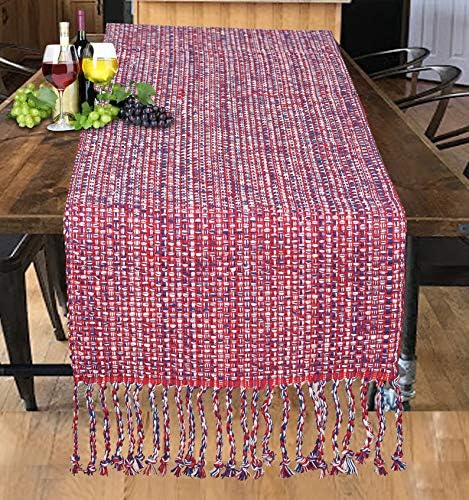 Urban Villa Two Tone Table Runner Cotton Quality 14x72 Red/Blue/White by CottonTrends