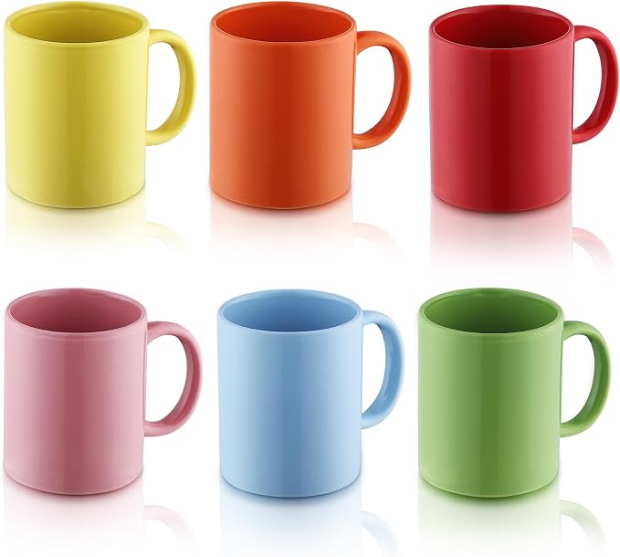 Evanda Coffee Mugs Set of 6 Pieces 12oz, Ceramic Cups with Handle for Latte, Hot Tea, Cappuccino, Mocha, Cocoa, Milk, Dishwasher Safe, Mutil Colors by Evanda