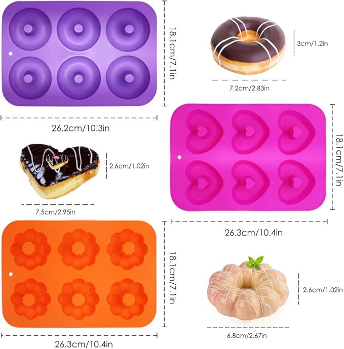 3 Pack Silicone Baking Tray Doughnut Maker Moulds, FineGood Cupcake Tray Silicone Muffin Molds Donut Pan Bagel Making Mould Tray