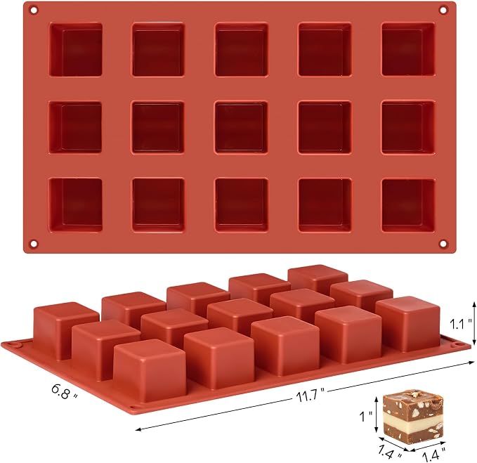 Puyeipt Mini Square Silicone Chocolate Molds, 2 Pack, 30 Cavities | 1.4" x 1.4" x 1" Candy Baking Molds for Cake, Candy, Jello, Truffle, Brownie, Soap, Ice Cream - Image 2