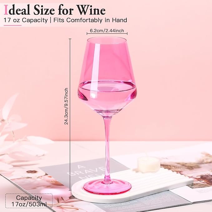 Hot Pink Wine Glasses Set of 6– Colorful Stemmed Glasses in Mixed Shades of Pink,Pink Birthday Party Wine Glass,17OZ, Wedding Gift, Anniversary, Christmas, Mothers Day Gifts,Gifts for My Wife - Image 3