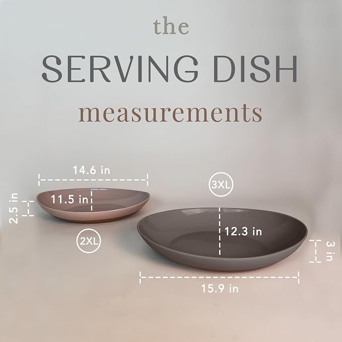 Mora Ceramic Large Serving Bowls- Set of 2 Oval Platters for Entertaining. Modern Kitchen Dishes for Dinner, Fruit, Salad, Turkey, etc. Oven, Dishwasher Safe, 110/80 oz, 16" / 14.6" - Neutrals - Image 2