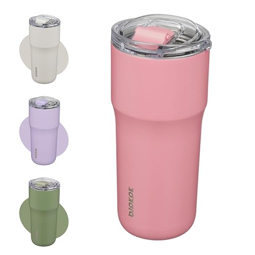 BJPKPK 24 oz Coffee Tumbler, Insulated Stainless Steel Travel Cup | Double Wall Vacuum, Leak Proof Lid, Keeps Hot/Cold/Iced, BPA Free, Dishwasher Safe, Cupholder, Pink by BJPKPK