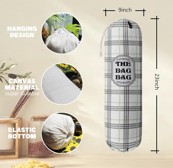 Classic Buffalo Check Plaid Grocery Bags Holder Organizer For Shopping Bags, Wall Mount Plastic Bags Storage Container Dispensers, Kitchen Housewarming Gifts For Women Family Friends Grandma Mom (A-9) - Image 3