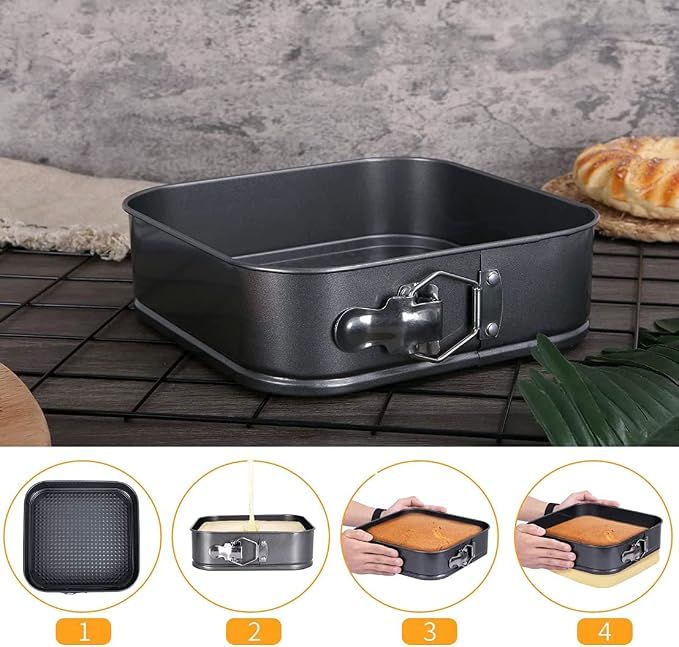 Cake Square Pan Sets for Baking + Cake Decorating Supplies: 4 Non-Stick Springform Pans Set (8.5,9.5, 10, 11 inches), Icing Tips, Cake Leveler – Multi-functional Leak-Proof CheeseCake Pan & eBook - Image 7
