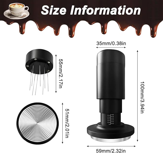 51mm Espresso Coffee Tamper, 2 in 1 Espresso Tamper with WDT Tool, Calibrated Spring Loaded Coffee Tamper, Flat Stainless Steel Base Espresso Tools - Tamper for Espresso Machine, Espresso Accessories