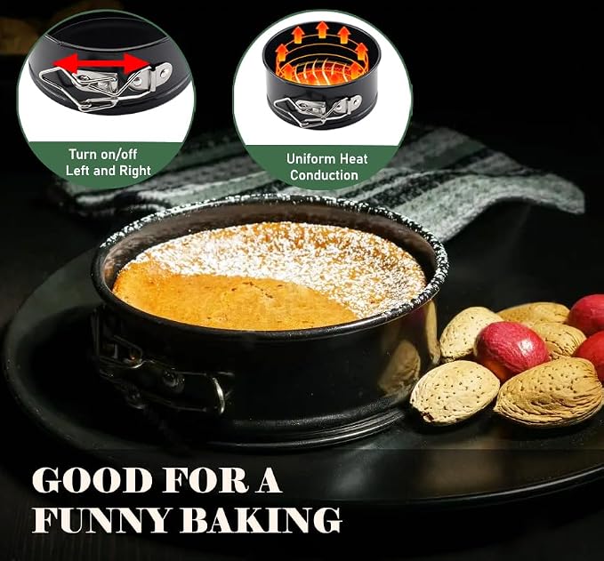 4 Pack Springform Pan Set 4, 7, 9,10 Inch Nonstick Baking Mold Cheesecakes | Nonstick Round Tin Leakproof Removable Bottom Bakeware for Cake Pie Pizza and Quiches Carbon Steel and Non-stick Coating - Image 5