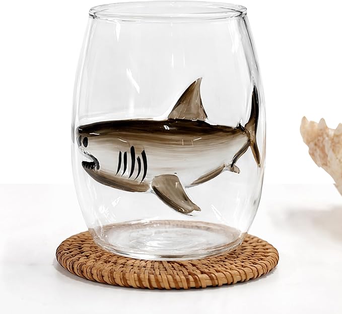 Blue Ring Stemless Ocean Glass 3D Handmade White Style 6 | Handmade 3D Blue Ring Stemless Glass Wine Cup Ocean Bar White Style 1 3D Sculpted Glassware Ocean Lover Gift - Image 7
